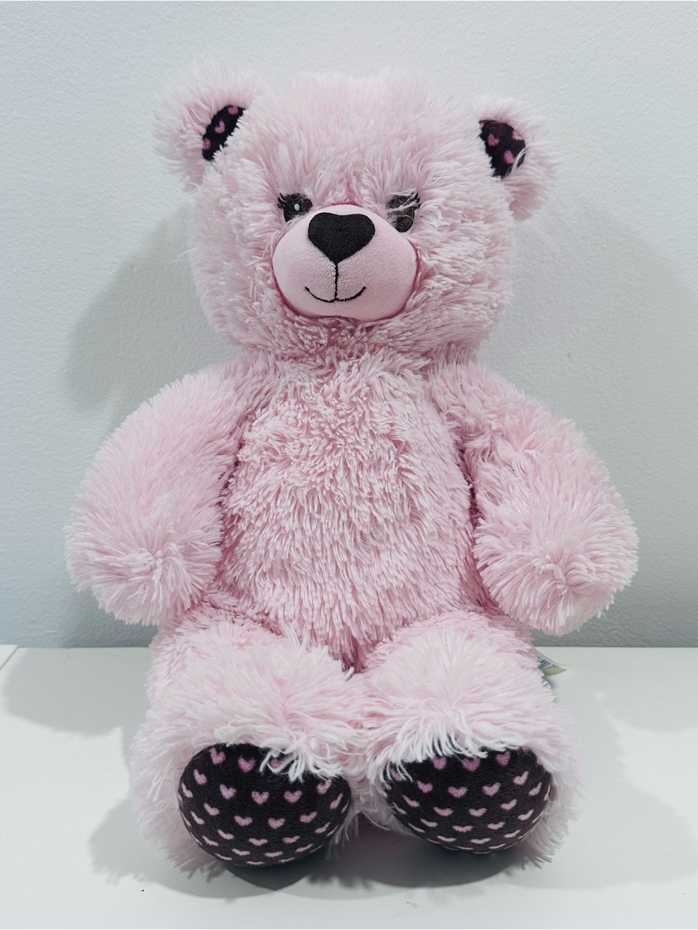 Build a Bear Pink Teddy Bear Plush Stuffed Animal Valentine Heart Feet Soft ey